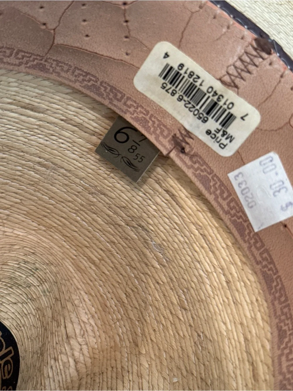 Double S Mexican Palm Leaf Straw Cowboy Hat Size 6 7/8